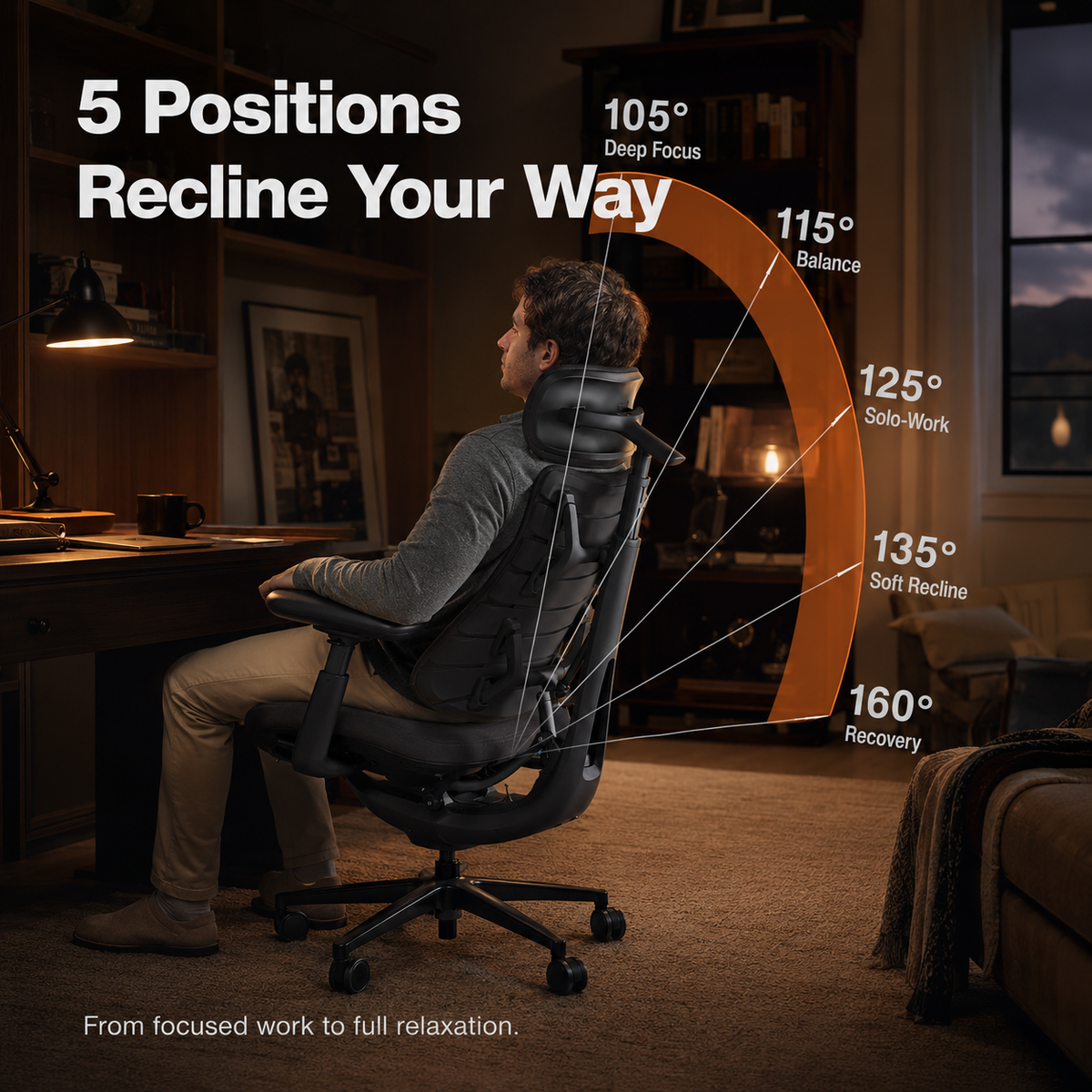 5-Position Reclining Ergonomic Cooling Chair