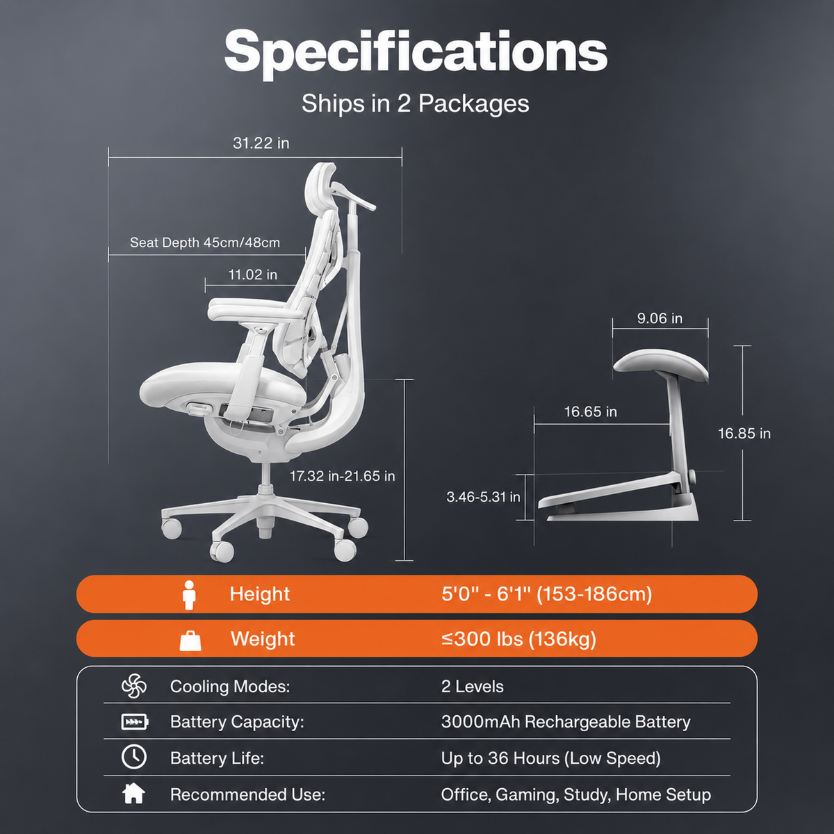 5-Position Reclining Ergonomic Cooling Chair