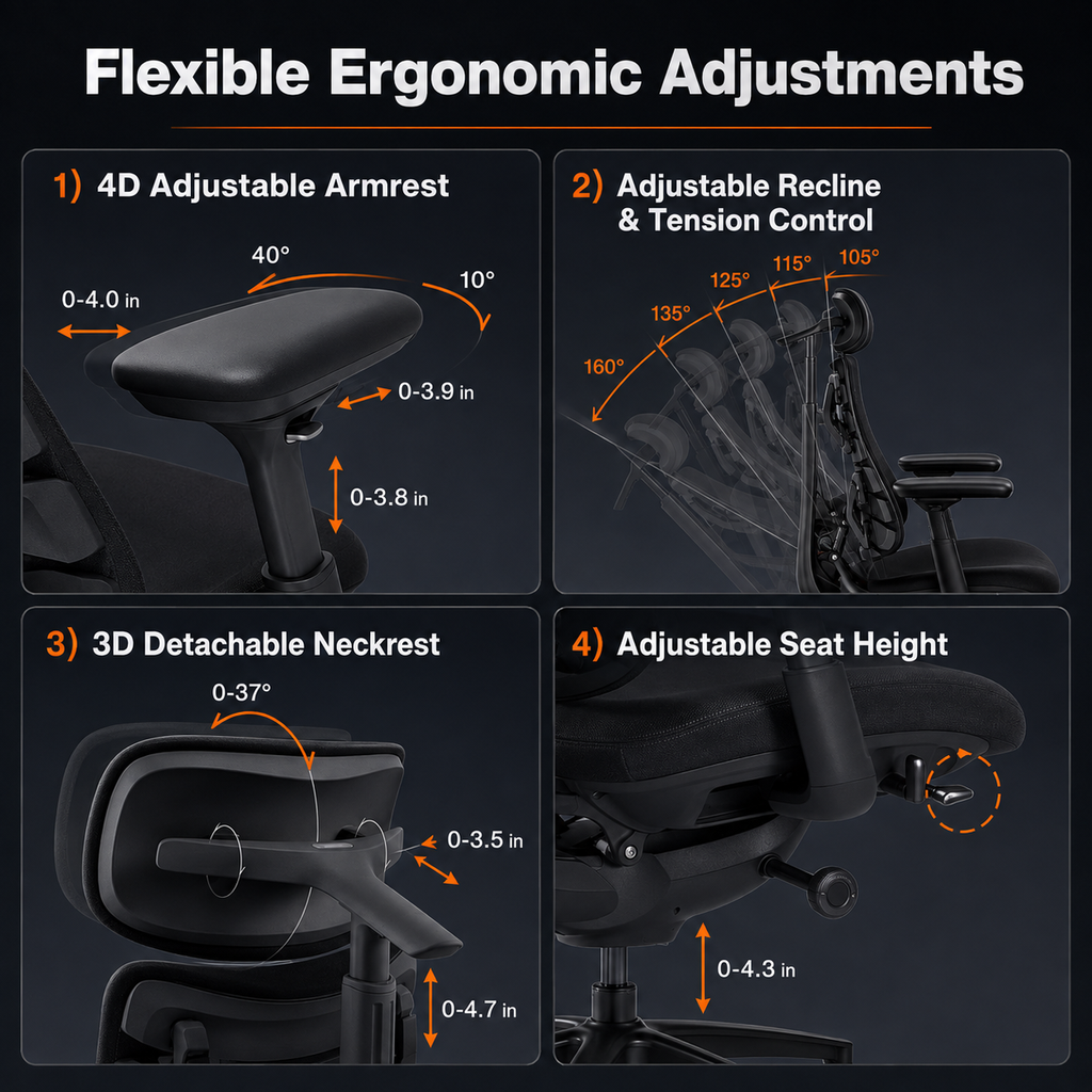 5-Position Reclining Ergonomic Cooling Chair
