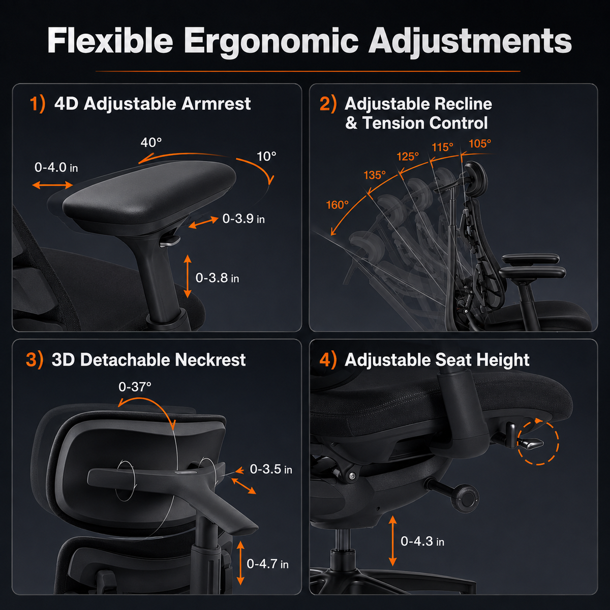 5-Position Reclining Ergonomic Cooling Chair
