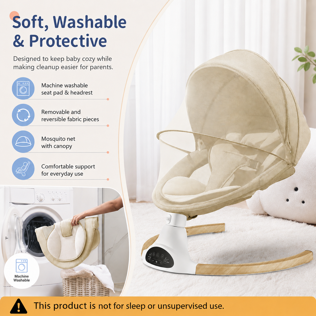 Electric Baby Swing with 5 Speeds, Bluetooth Music, Remote Control & Timer