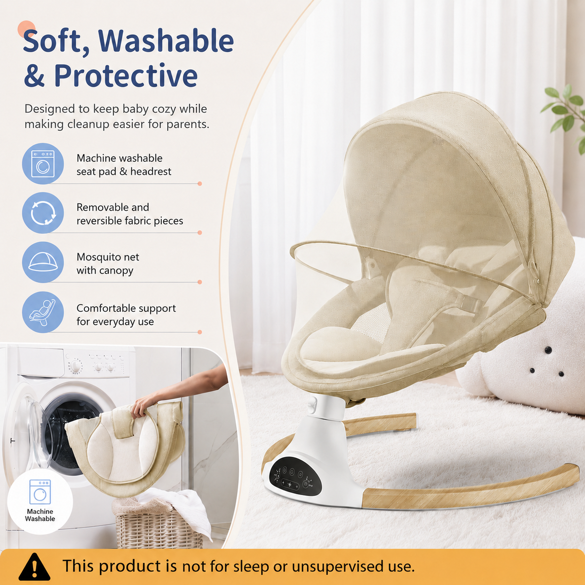Electric Baby Swing with 5 Speeds, Bluetooth Music, Remote Control & Timer