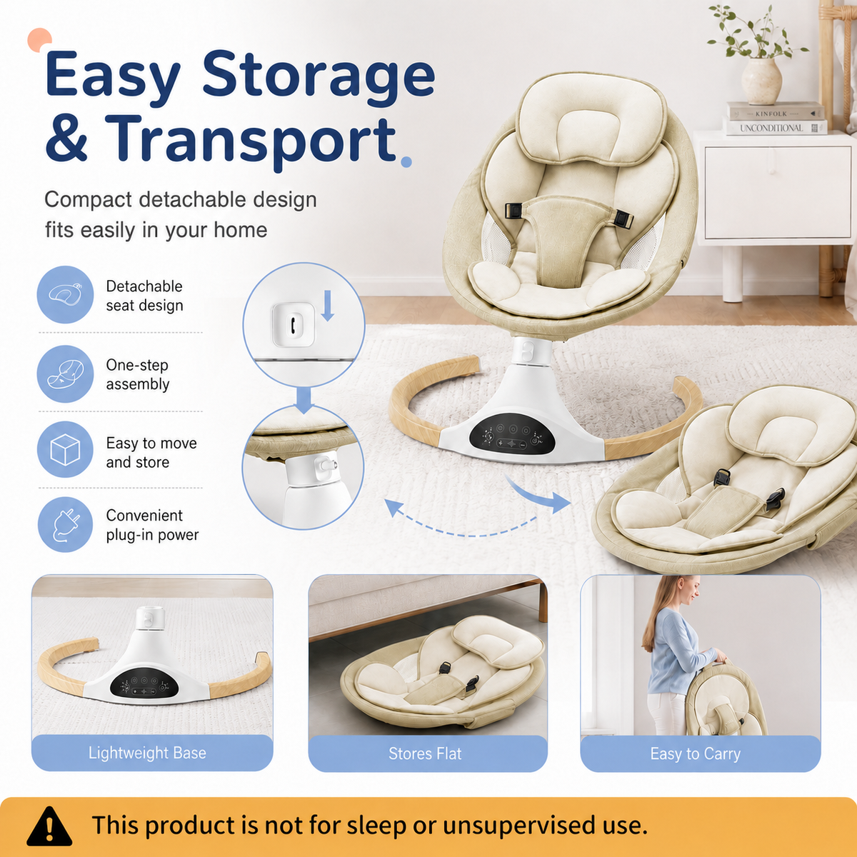 Electric Baby Swing with 5 Speeds, Bluetooth Music, Remote Control & Timer
