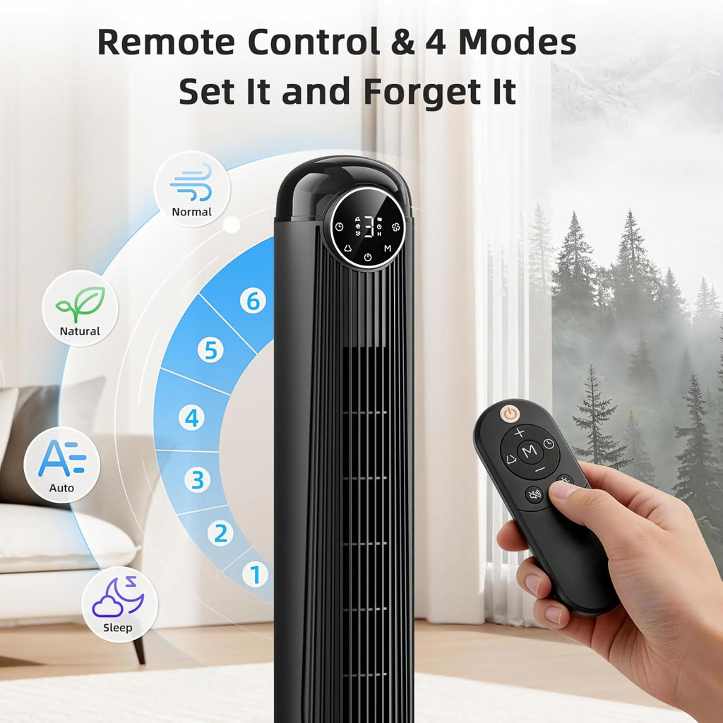 42-Inch Oscillating Tower Fan with Remote Control, 6 Speeds and 4 Modes