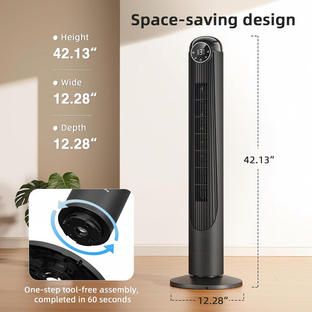42-Inch Oscillating Tower Fan with Remote Control, 6 Speeds and 4 Modes