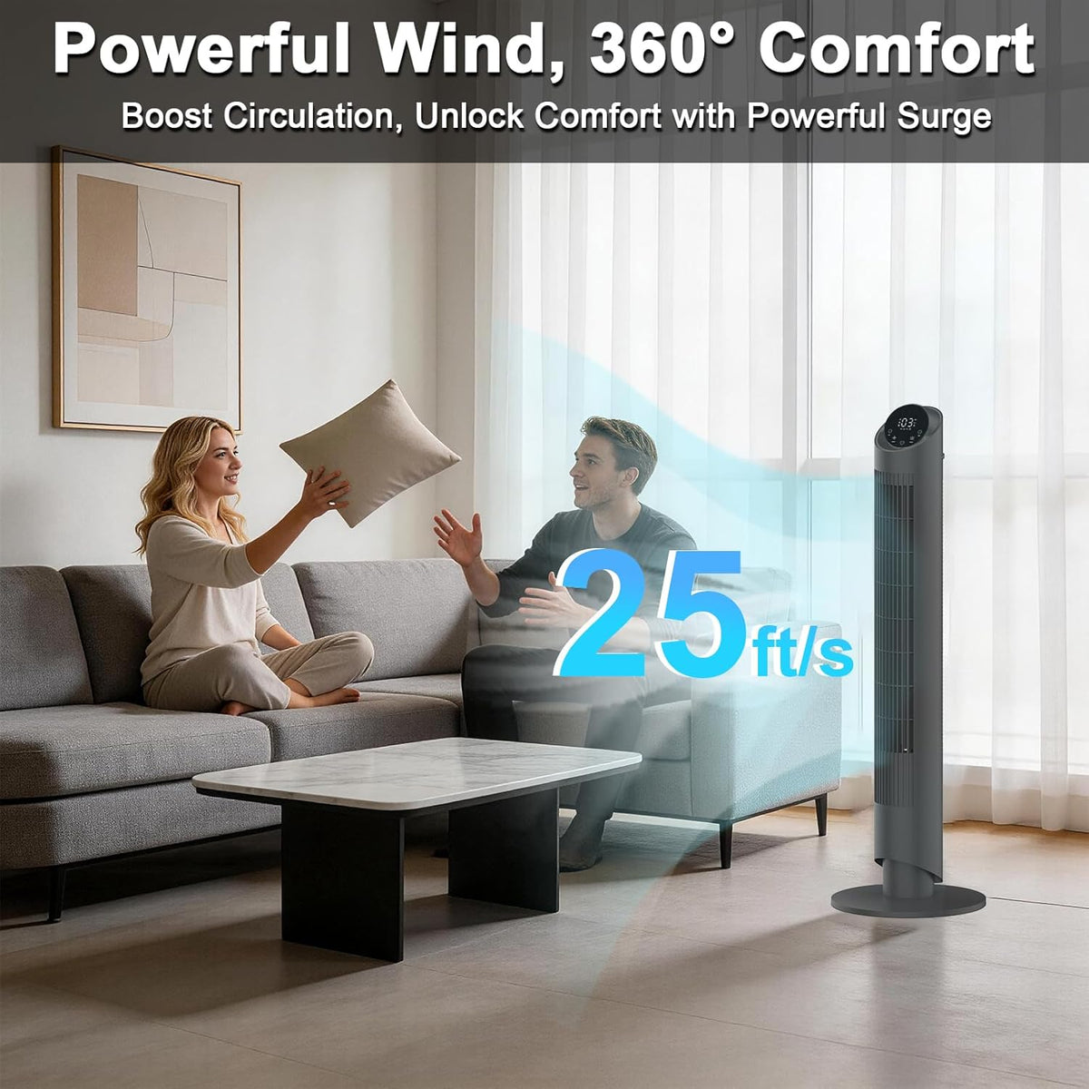 40-Inch Tower Fan for Bedroom with 28dB Quiet Cooling and 12H Timer