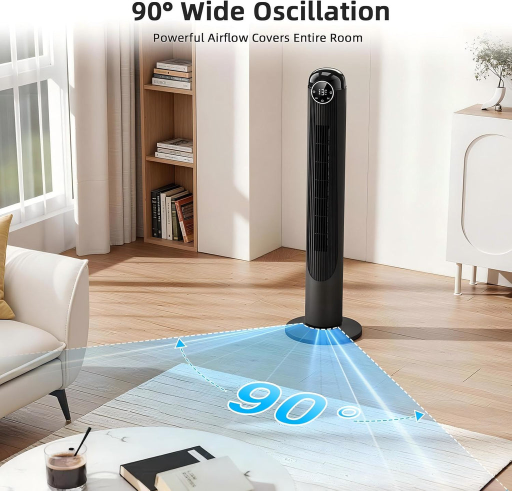 42-Inch Oscillating Tower Fan with Remote Control, 6 Speeds and 4 Modes