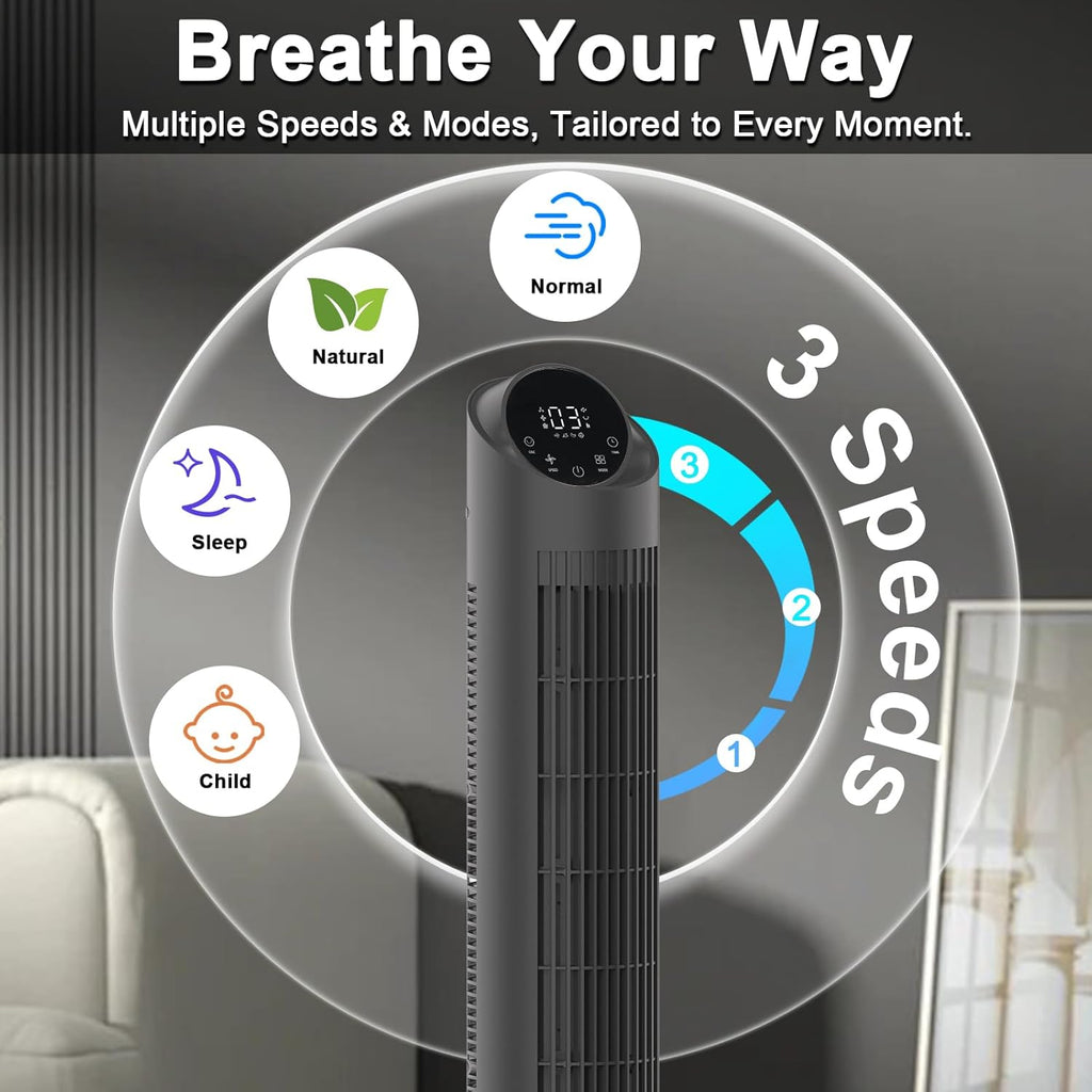 40-Inch Tower Fan for Bedroom with 28dB Quiet Cooling and 12H Timer