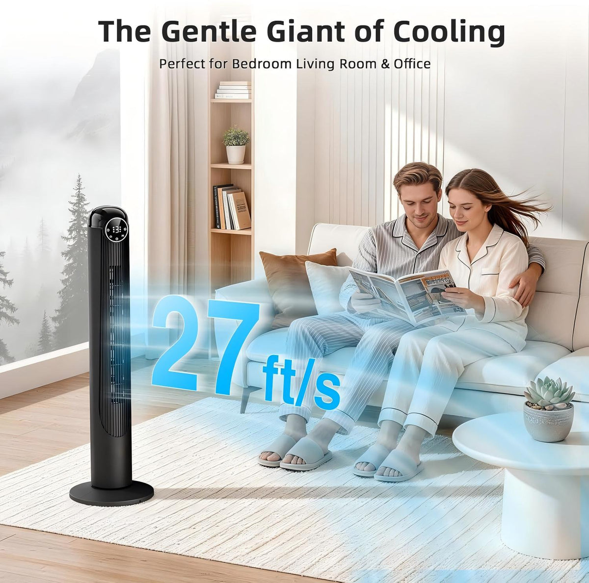 42-Inch Oscillating Tower Fan with Remote Control, 6 Speeds and 4 Modes