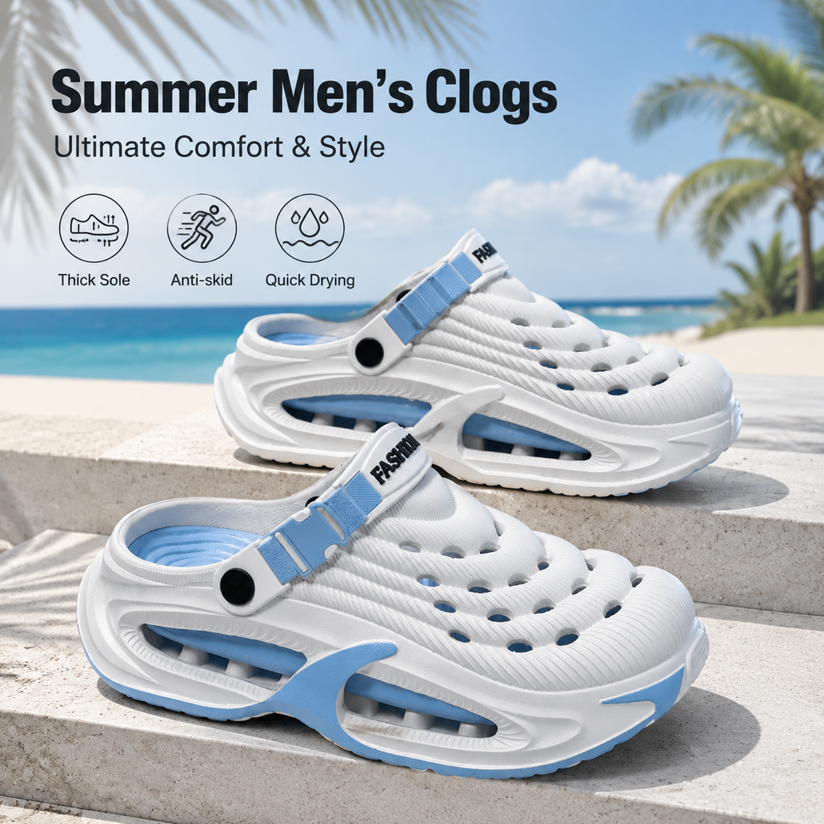 Lightweight Comfort Clogs – Ergonomic Thick Sole Anti-Slip Quick-Dry Slip-On Shoes for Indoor & Outdoor Wear