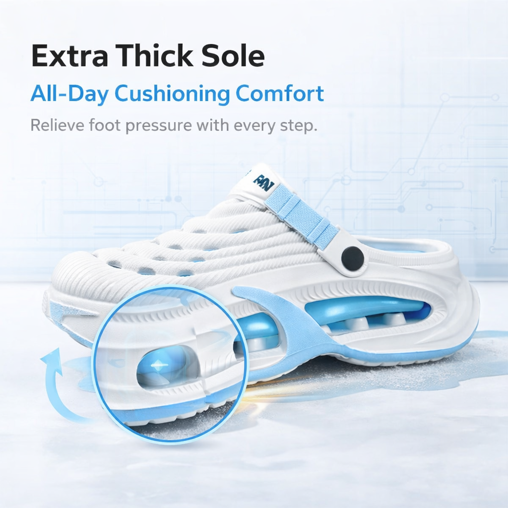 Lightweight Comfort Clogs – Ergonomic Thick Sole Anti-Slip Quick-Dry Slip-On Shoes for Indoor & Outdoor Wear